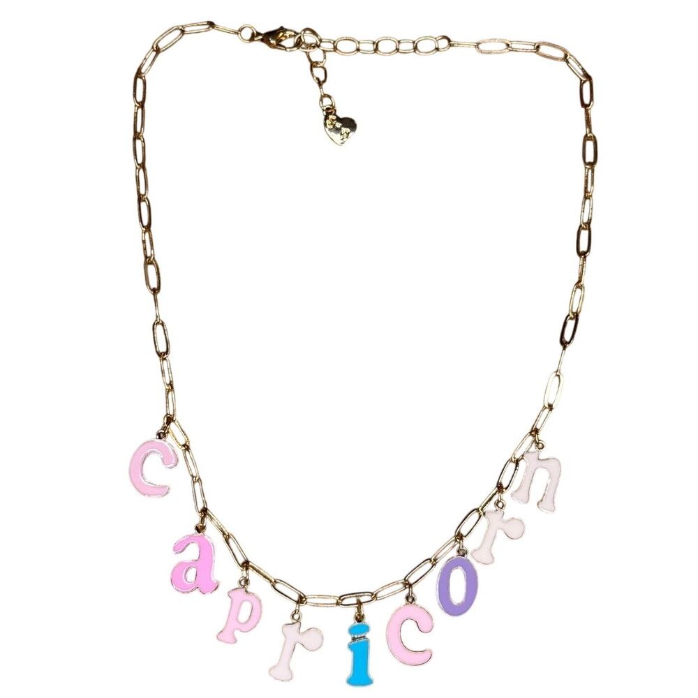 New Free People CAPRICORN Zodiac Sign Charm Necklace Gold Tone Paperclip Chain